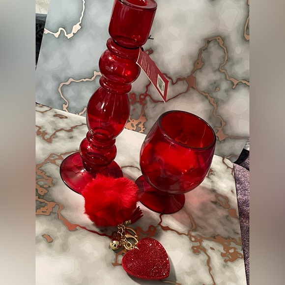 NWT Martha Stewart glass candle holder with matching wine glass and keychain - Picture 6 of 6